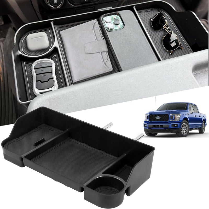 FETUSI Center Console Seat Headrest Organizer Compatible with Ford F150 F250 F350 F450 F550 F650 2011-2024 2025 Accessories, Non-Slip Center Coin Container Storage Box Tray (Jump Seat Only) - Image 1